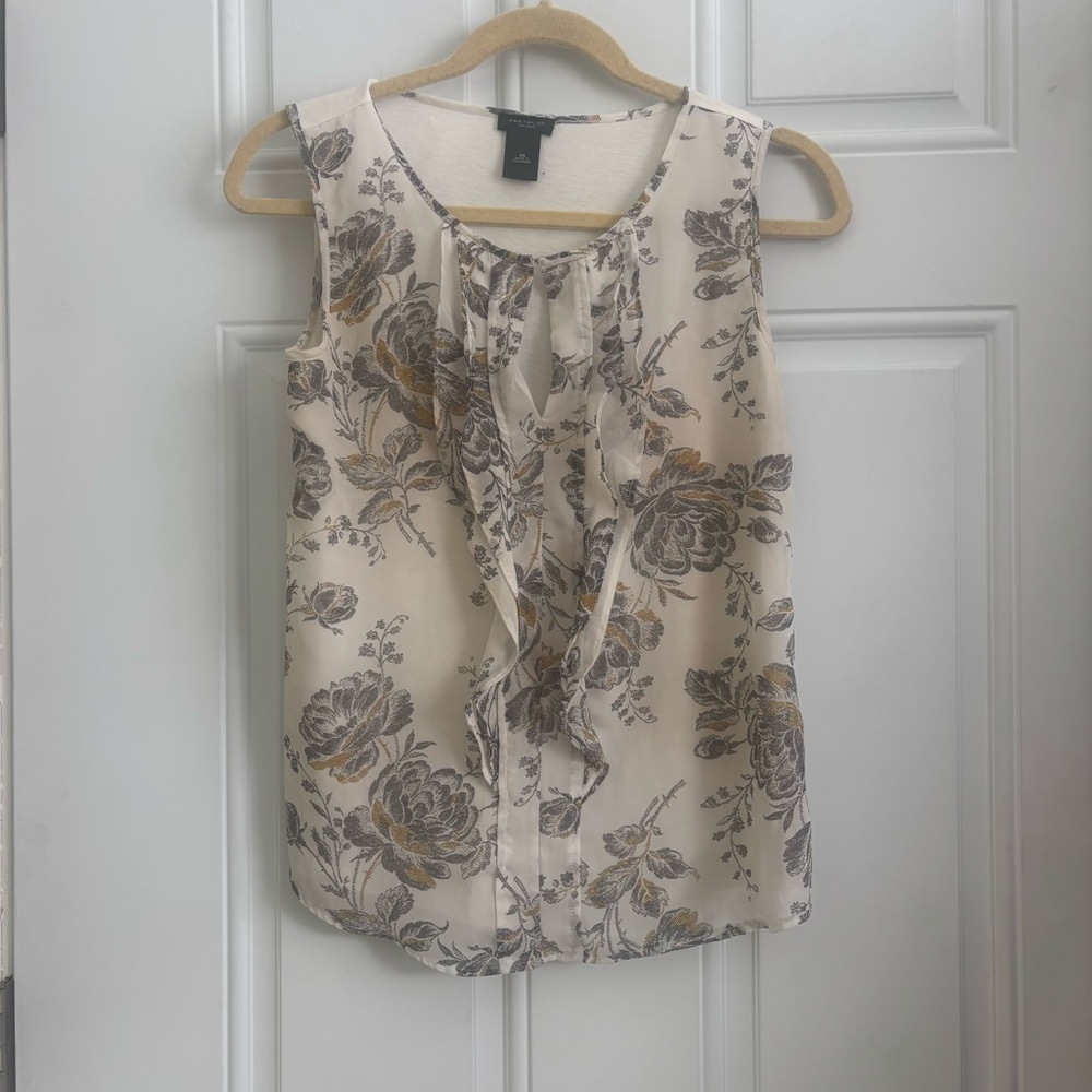 Ann Taylor Factory Floral Sleeveless Blouse, Size Extra Small